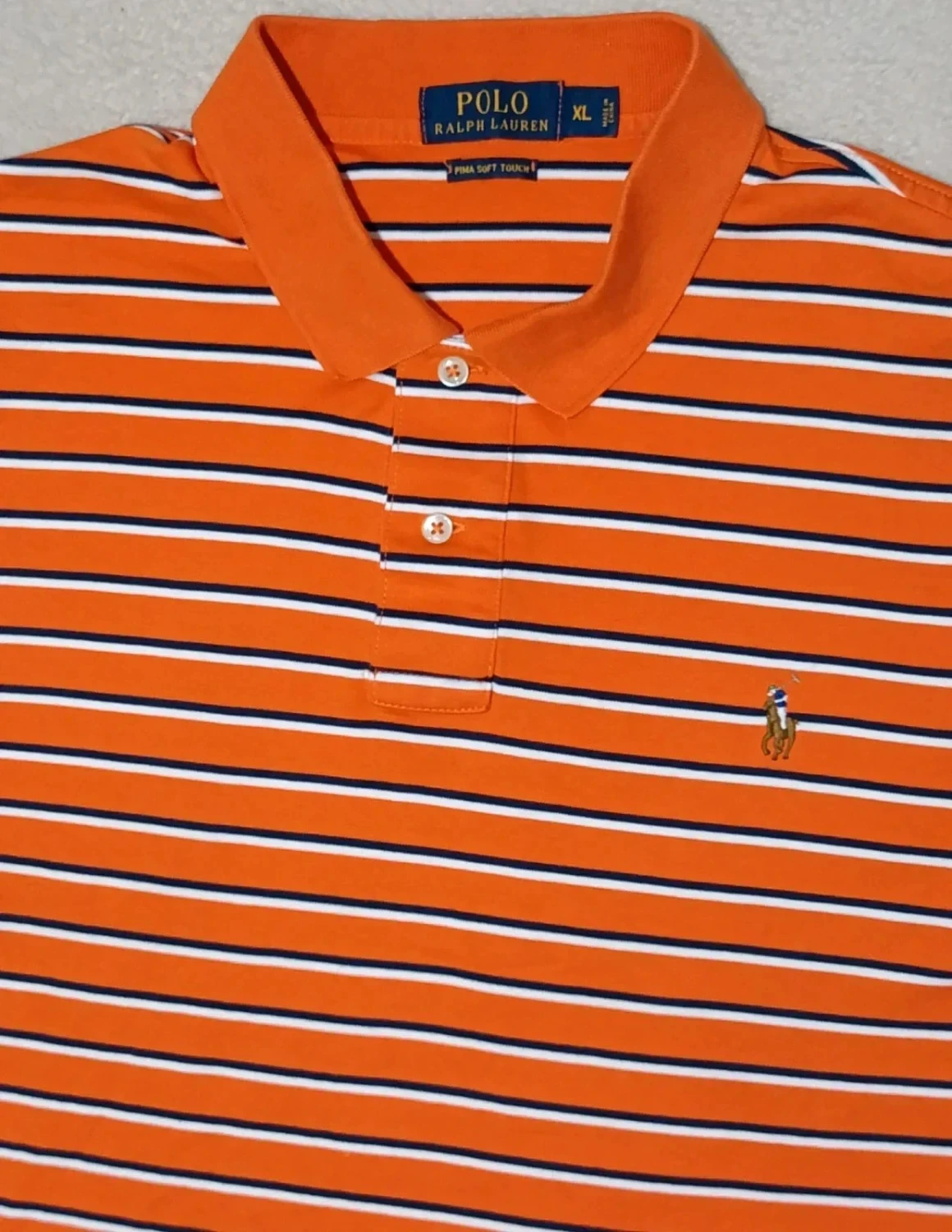 Polo Ralph Lauren Pima Soft Touch orange Rayures bleu blanc Taille XL – photo 5